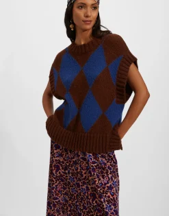 Argyle GiletBordeaux/Blue in Wool