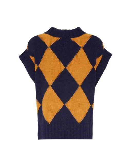 Argyle GiletNavy & Yellow in Wool