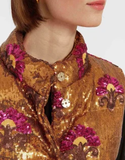 Bonbon Puffer VestBronze in Textured Sequins