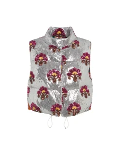 Bonbon Puffer VestSilver in Textured Sequins
