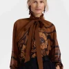 Cerere BlouseBig Blooms Placée Brown in Silk Chiffon