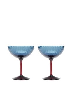 Champagne Coupe Set of 2Blu Fumé in Glass