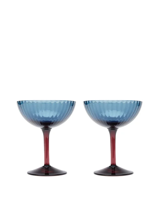 Champagne Coupe Set of 2Blu Fumé in Glass