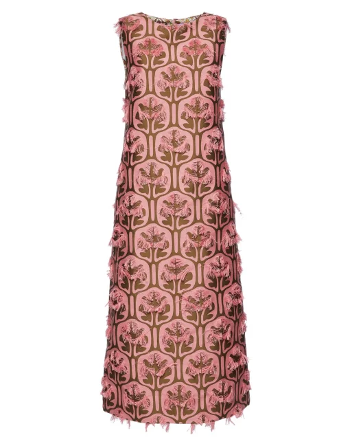 Column DressGrove Kaki/Pink in Jacquard