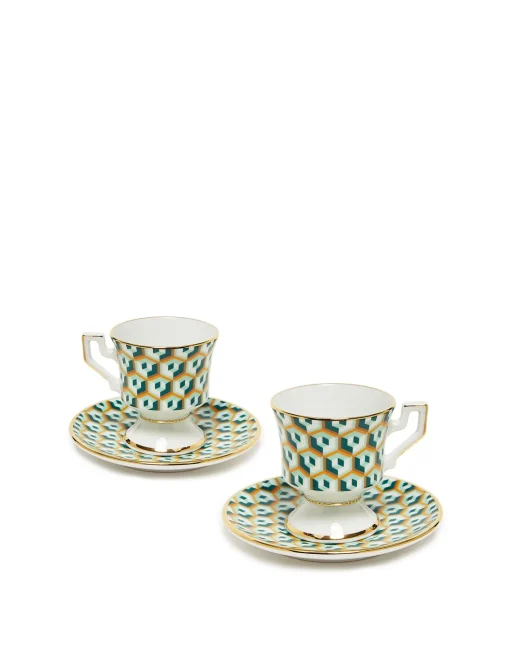 Espresso Cup & Saucer Set of 2Cubi Verde in Porcelain