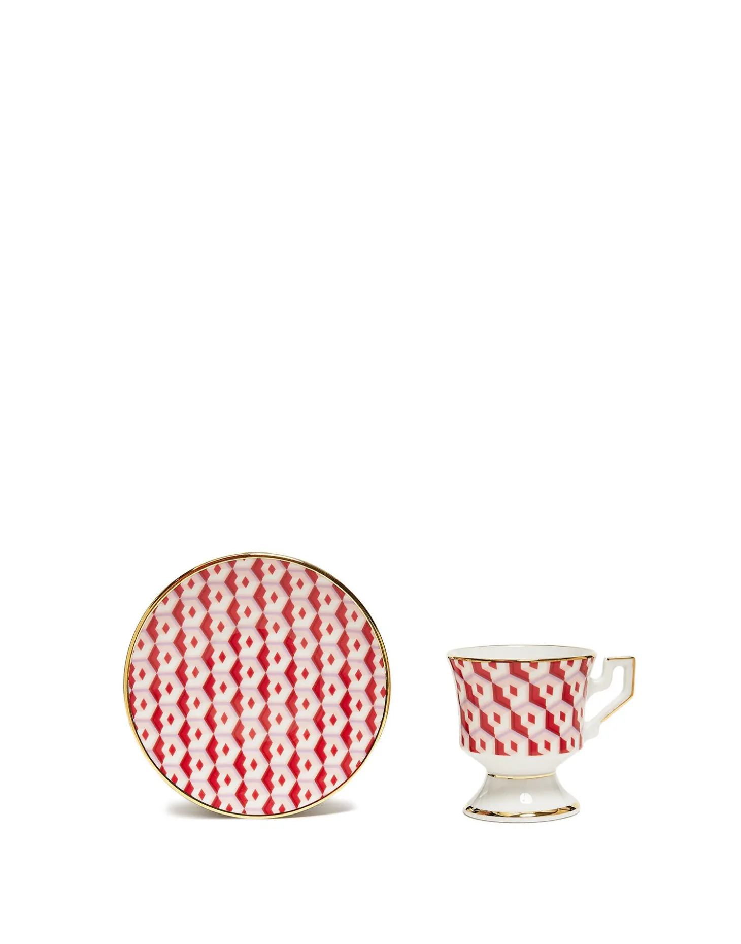 Espresso Cup & Saucer Set of 2Cubi Rosso in Porcelain