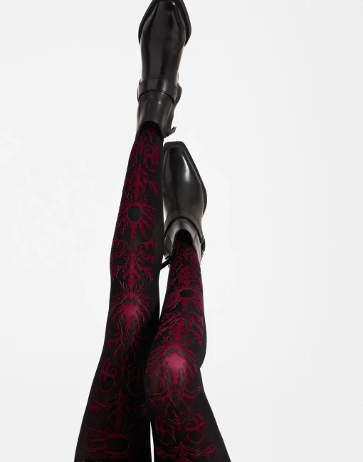Flocked TightsBlack & Red in Flocked Nylon