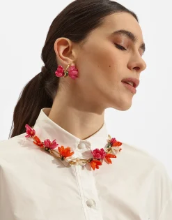 Flora NecklaceMulticolor Rosa/Arancio/Bianco in Raffia
