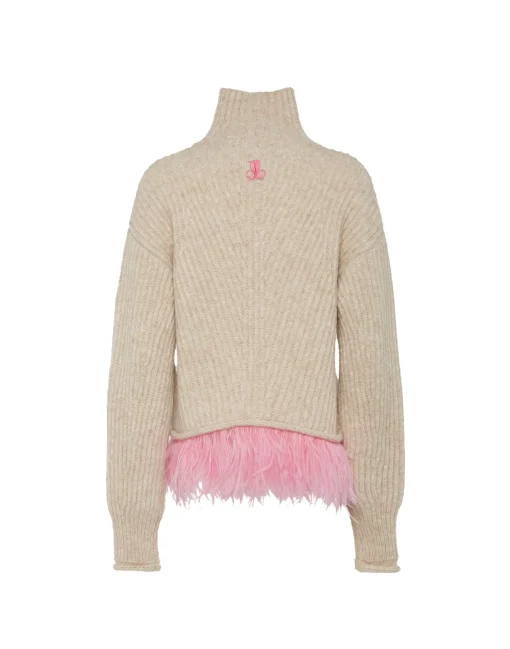 High Kick SweaterIvory in Wool With Feathers