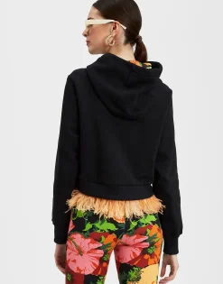 La Scala HoodieBlack in Heavy Jersey With Feathers
