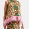 La Scala Top (With Feathers)Anemone Pink in Shot Cotton
