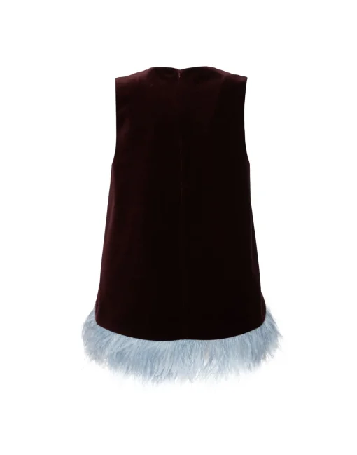 La Scala TopSolid Burgandy in Cotton Velvet With Feathers
