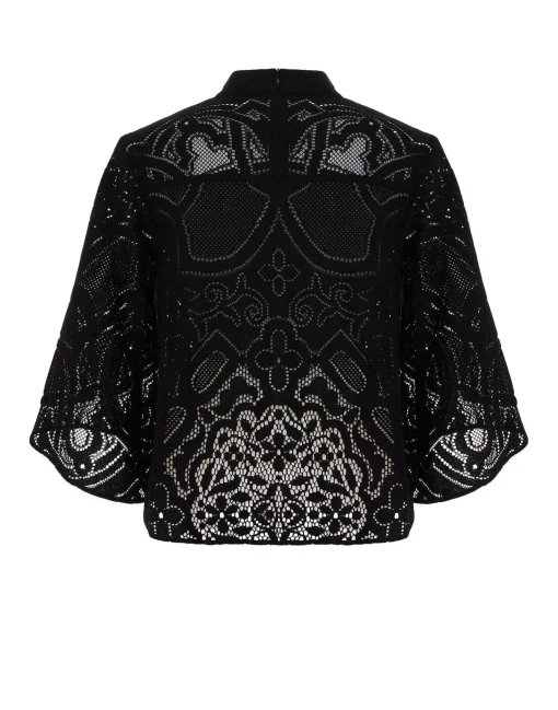 Lacey Make An Exit TopSolid Black in Embroidered Cotton