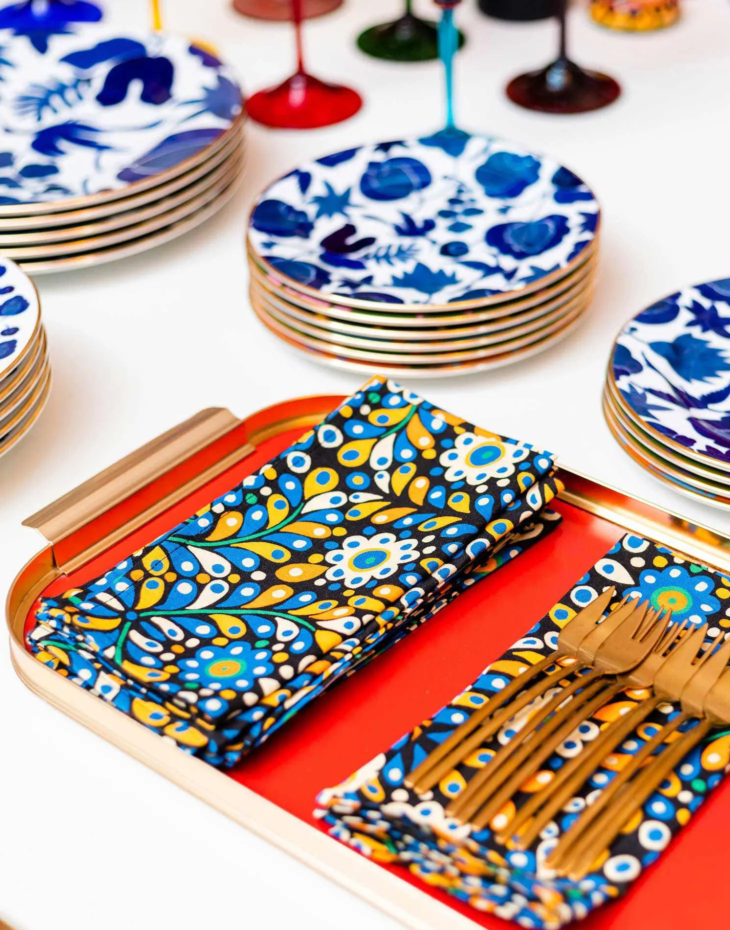 Large Napkins Set Of 2Confetti Blu in Linen