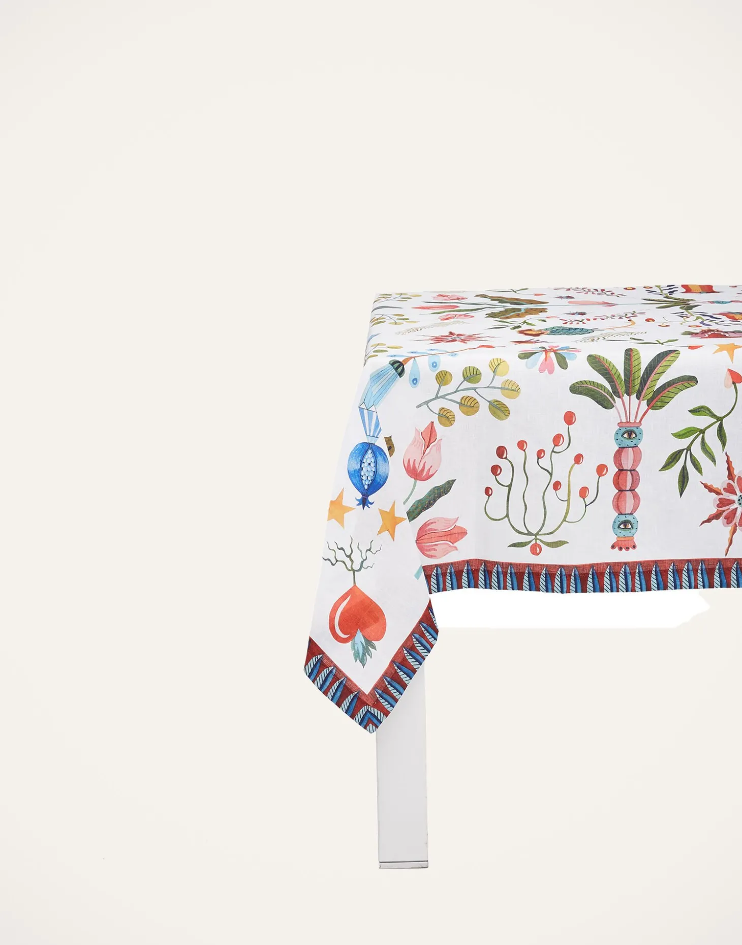 Large TableclothWhite Turning Tulips in Linen