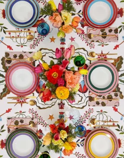 Large TableclothWhite Turning Tulips in Linen