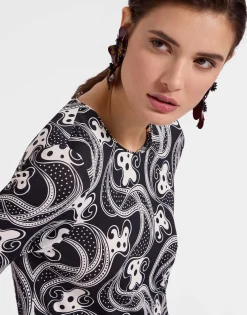 Long Sleeve Swing DressAperol Black & White in Flowy Jersey