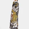 Long Sleeve Swing DressMarea Black & White in Silk Twill