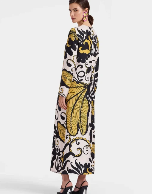 Long Sleeve Swing DressMarea Black & White in Silk Twill