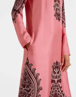Long Sleeve Swing DressOltrarno Placée Pink in Silk Twill