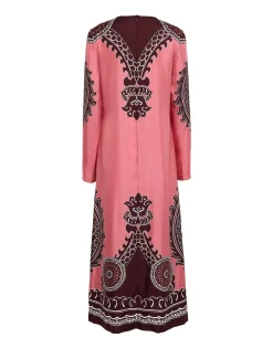 Long Sleeve Swing DressOltrarno Placée Pink in Silk Twill