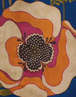 Long Sleeve Swing DressPoppies Blue Placée in Twill Silk