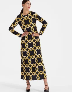 Long Sleeve Swing DressTackle Black in Sablé