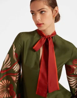 Magnifico DressKerylos Placée Dark Green in Silk Twill