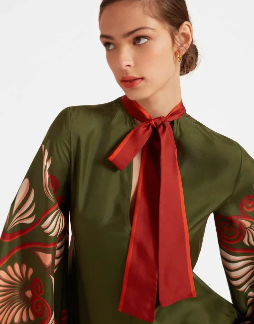 Magnifico DressKerylos Placée Dark Green in Silk Twill