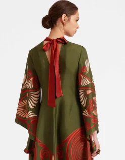 Magnifico DressKerylos Placée Dark Green in Silk Twill