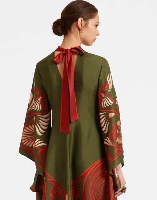 Magnifico DressKerylos Placée Dark Green in Silk Twill