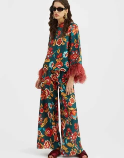 Make An Exit TopHottie Emerald in Silk Twill With Feathers