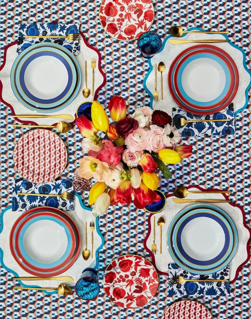 Medium Tablecloth (180x280)Cubi Blu in Linen