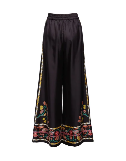 Palazzo PantsBorboni Placée Nero in Twill Silk