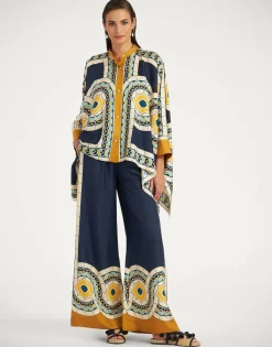 Palazzo PantsMudejar Placée Blue in Silk Twill