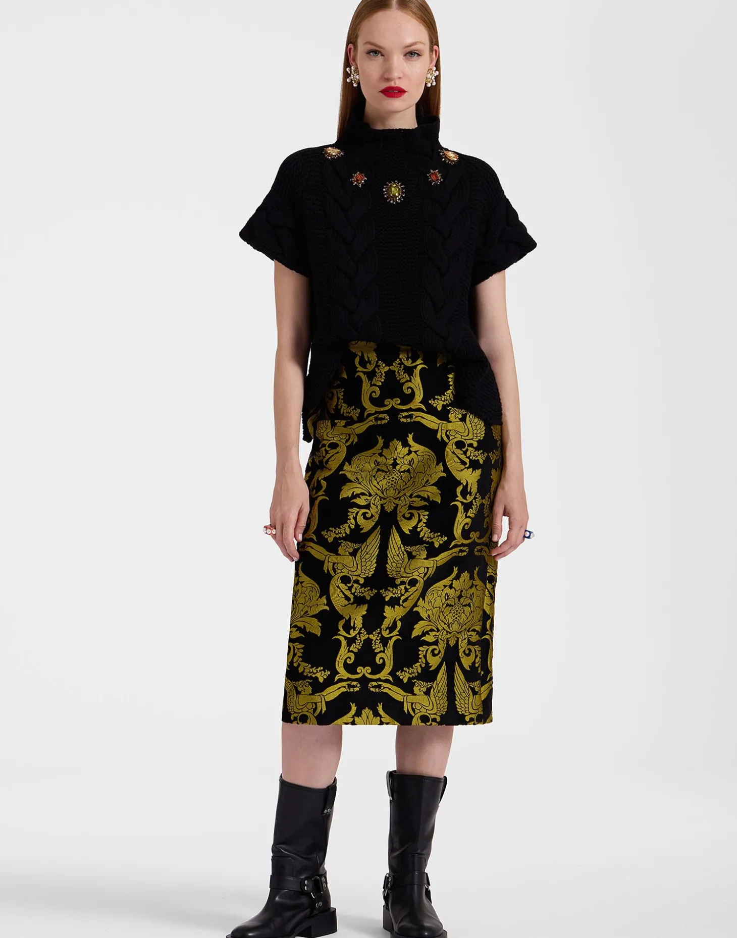 Pencil SkirtCherubs Black in Jacquard