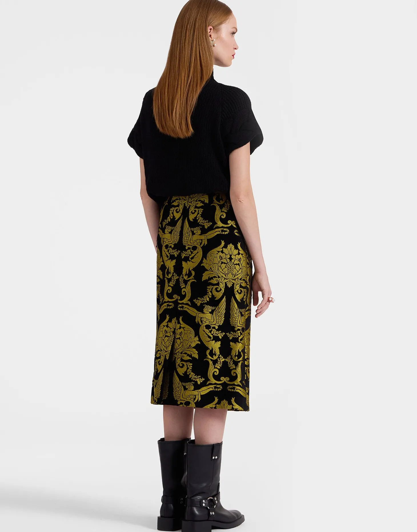 Pencil SkirtCherubs Black in Jacquard