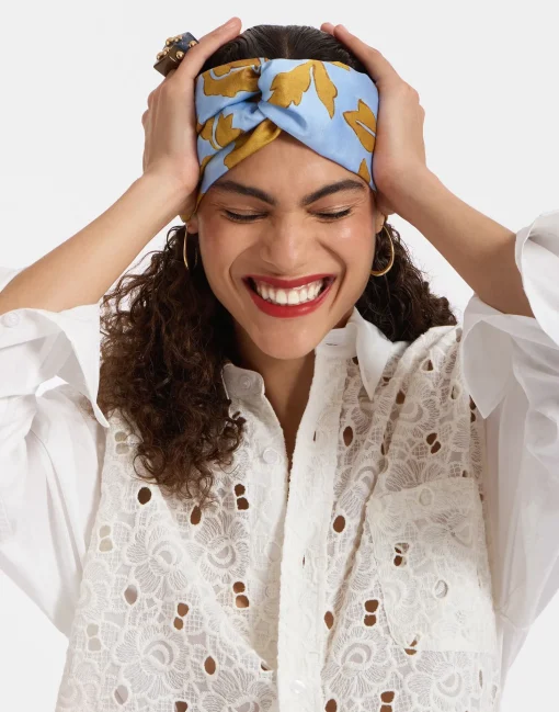 Pinup HeadbandTangle Light Blue in Twill