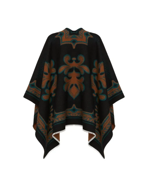 PonchoHerald Black in Wool Silk