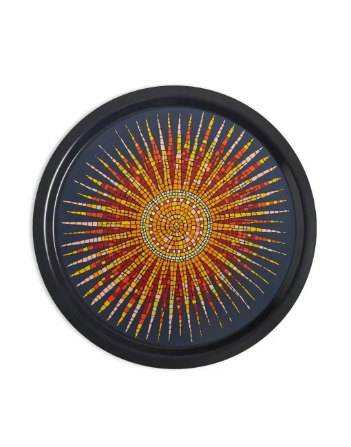 Round Printed TraySunrays Midnight in Laminated Birch Wood