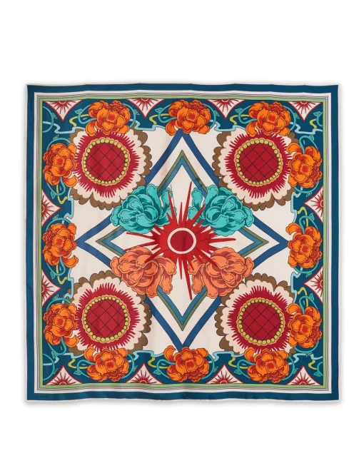 Scarf Double (90X90)Taormina Placée Ivory in Twill Silk