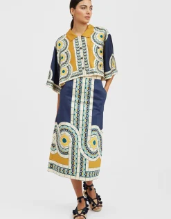 Short ShirtMudejar Placée Blue in Silk Twill