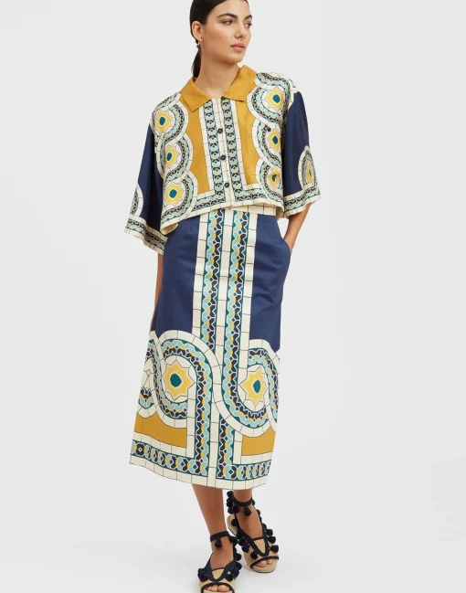 Short ShirtMudejar Placée Blue in Silk Twill