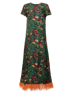 Swing Dress (With Feathers)Night Garden in Silk Twill