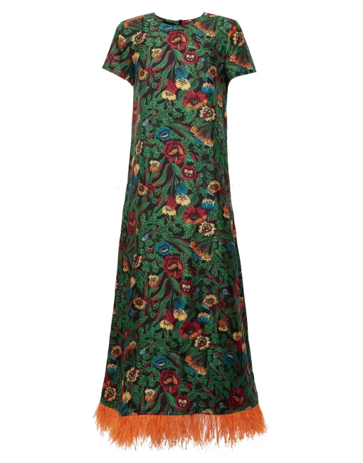 Swing Dress (With Feathers)Night Garden in Silk Twill