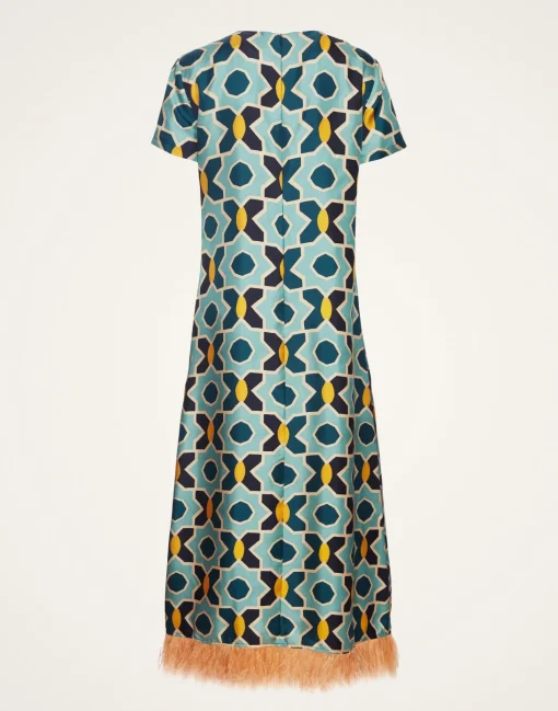 Swing DressPlaza Light Blue in Silk Twill With Feathers