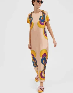 Swing DressRainbow Swirl Rosa Placée in Twill Silk