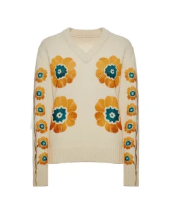 V-Neck Boy SweaterDaisychain Placée Off White in Wool Cashmere